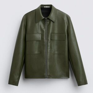ZARA FAUX LEATHER OVER-SHIRT / Jacket Green Men